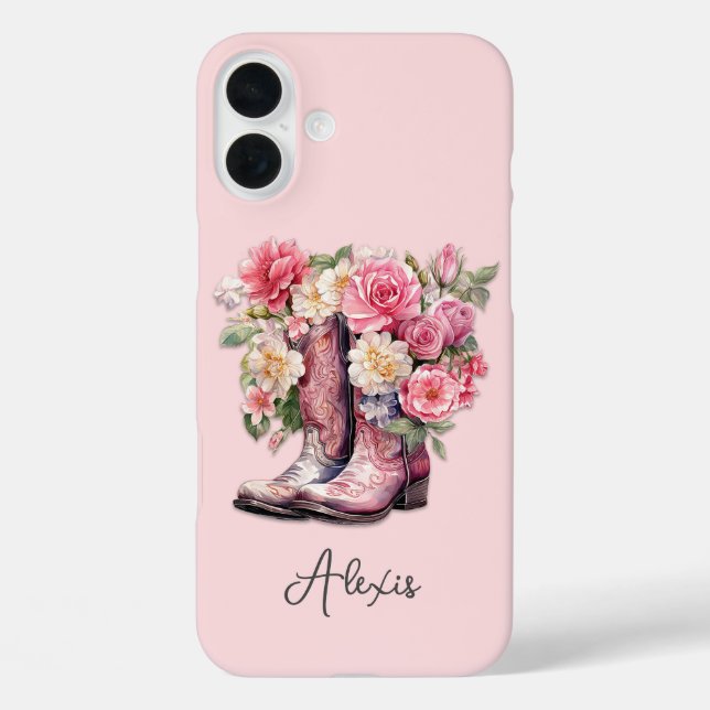Coques Case-Mate iPhone Bottes roses avec monogramme de fleurs (Verso)