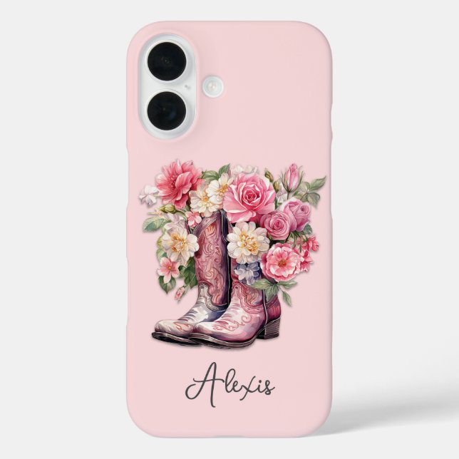 Coques Case-Mate iPhone Bottes roses avec monogramme de fleurs (Verso)