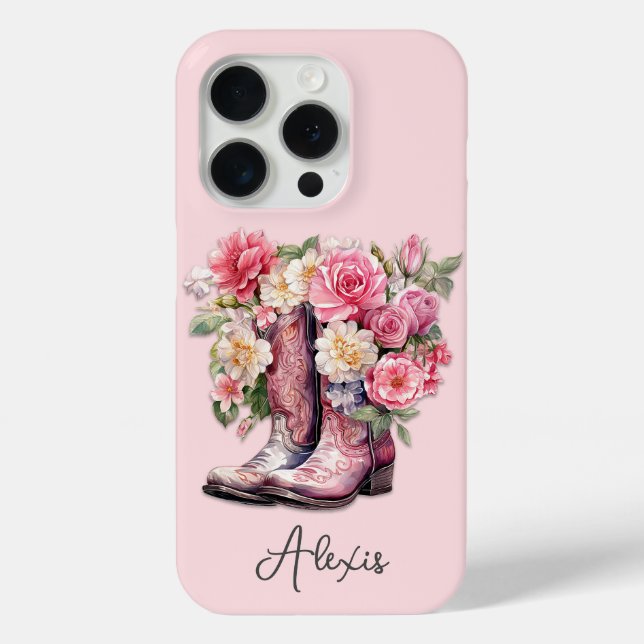 Coques Case-Mate iPhone Bottes roses avec monogramme de fleurs (Verso)