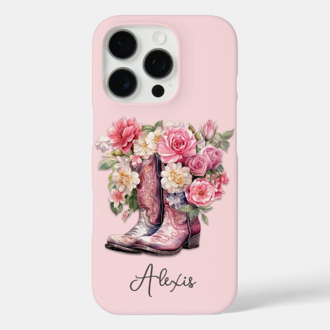 Coques Case-Mate iPhone Bottes roses avec monogramme de fleurs (Verso)