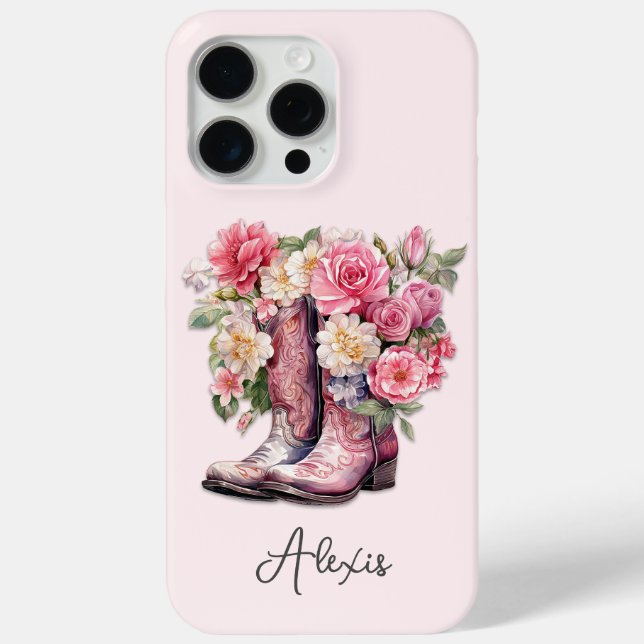Coques Case-Mate iPhone Bottes roses avec monogramme de fleurs (Verso)