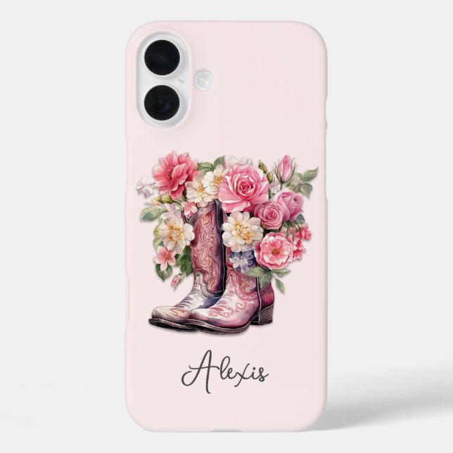 Coques Case-Mate iPhone Bottes roses avec monogramme de fleurs (Verso)