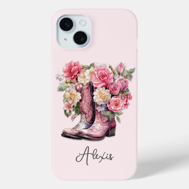 Coques Case-Mate iPhone Bottes roses avec monogramme de fleurs (Verso)