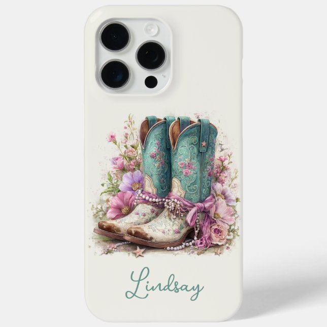 Coques Case-Mate iPhone Bottes sarcelles élégantes avec monogramme de fleu (Verso)