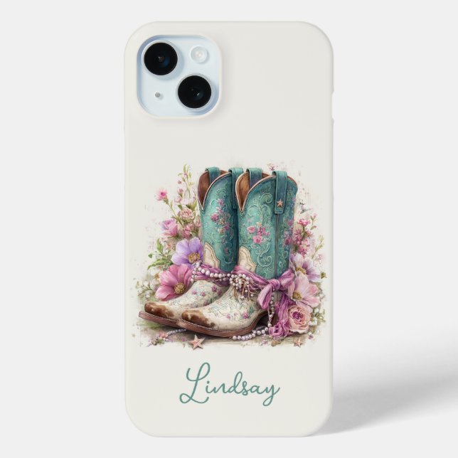 Coques Case-Mate iPhone Bottes sarcelles élégantes avec monogramme de fleu (Verso)