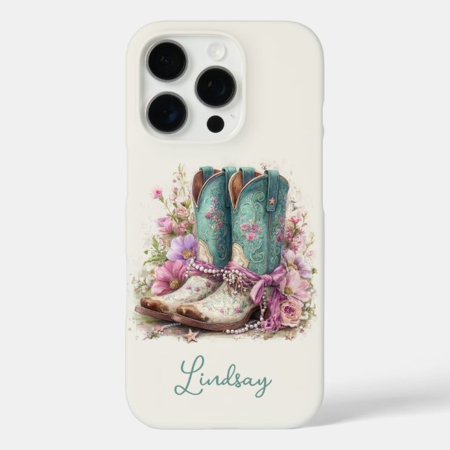Coques Case-Mate iPhone Bottes sarcelles élégantes avec monogramme de fleu (Verso)