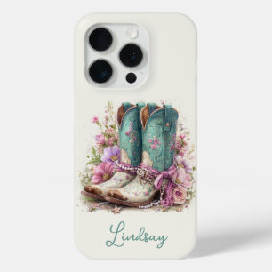 Coque Case-Mate iPhone Bottes sarcelles élégantes avec monogramme de fleu