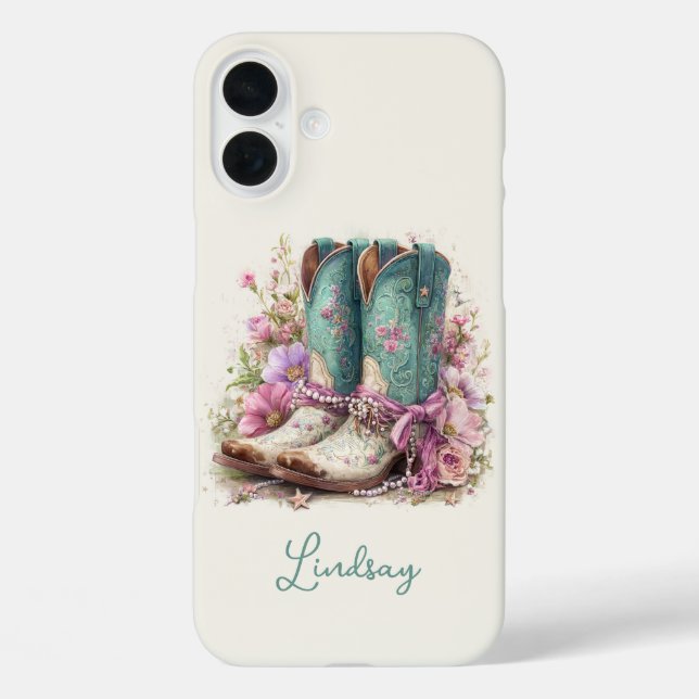 Coques Case-Mate iPhone Bottes sarcelles élégantes avec monogramme de fleu (Verso)