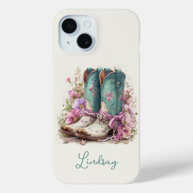Coques Case-Mate iPhone Bottes sarcelles élégantes avec monogramme de fleu (Verso)