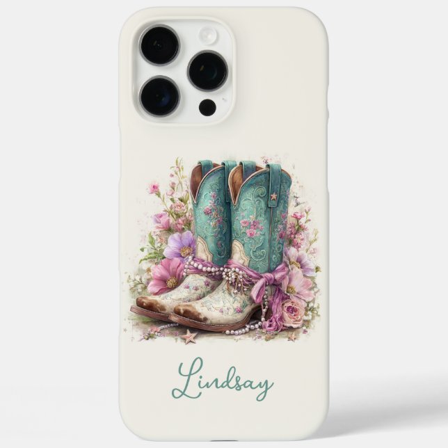 Coques Case-Mate iPhone Bottes sarcelles élégantes avec monogramme de fleu (Verso)