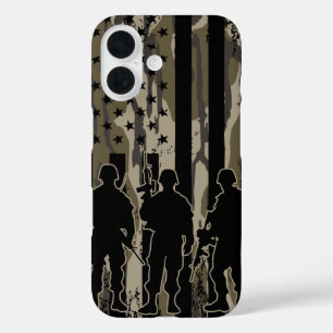 Coque Pour iPhone 16 Bottomland Camo drapeau américain et soldats