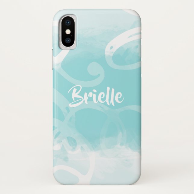 Coques Case-Mate iPhone Boucles Chic Pastel Bleu Aquarelle Avec Nom (Dos)