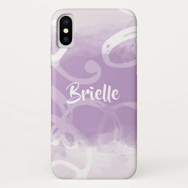 Coques Case-Mate iPhone Boucles D'Aquarelle Chic Pastel Lavender Avec Nom (Dos)