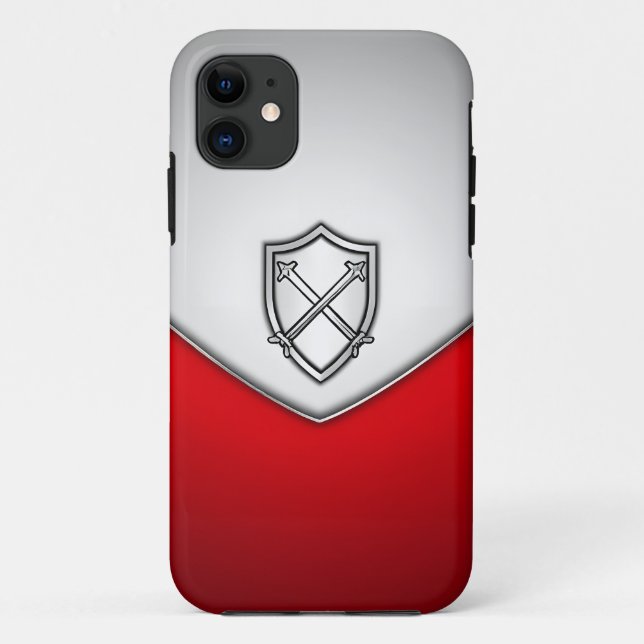 Coques Case-Mate iPhone Bouclier avec épées croisées Argent et Rouge (Dos)