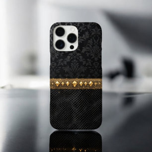 Coque iPhone 16 Pro Max Bouclier Damas Accentué Or