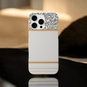 Coque iPhone 16 Pro Max Bouclier de Parties scintillant Gold et White Luxe