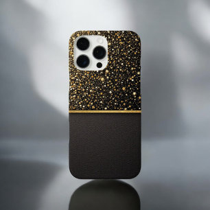 Coque iPhone 16 Pro Max Bouclier radiant (Parties scintillant - or - Cuir)