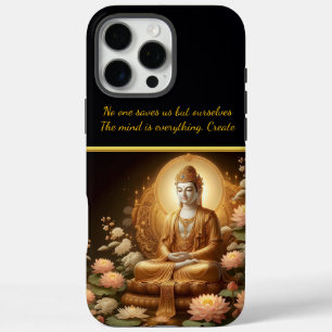 Coque iPhone 16 Pro Max Bouddha au milieu de fleurs de lotus.
