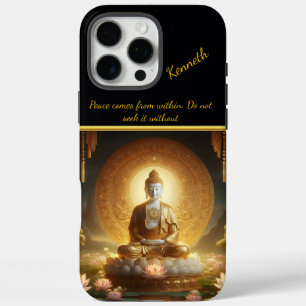 Coque iPhone 16 Pro Max Bouddha aux fleurs de lotus.