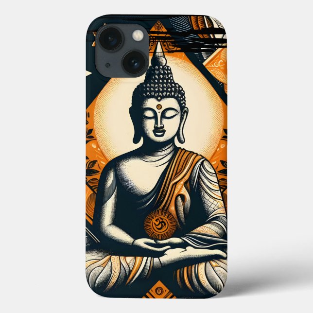 Coques Case-Mate iPhone Bouddha de yoga en orange et noir (Verso)