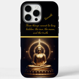 Coque iPhone 16 Pro Max Bouddha d'or illuminé par la Lune. Art IA