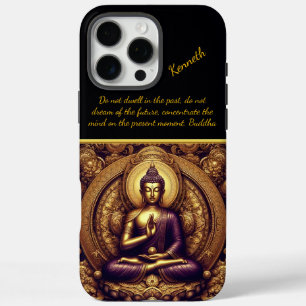Coque iPhone 16 Pro Max Bouddha en relief or.