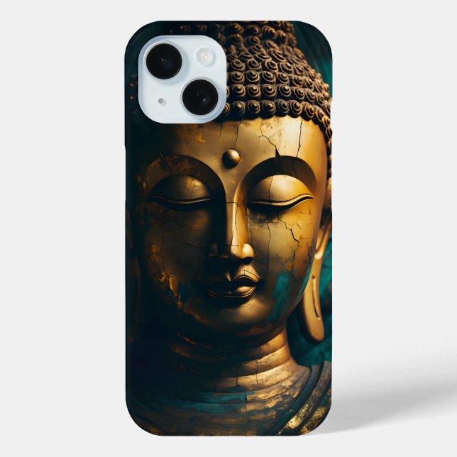 Coques Case-Mate iPhone Bouddha Paisible Face Or Bleu Art Antique Poster (Verso)