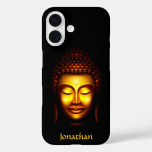 Coque Pour iPhone 16 Bouddha souriant personnalisé or et noir