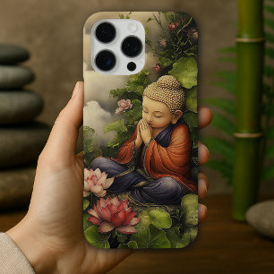 Coque iPhone 16 Pro Max Bouddha vintage Art Peaceful Zen Conception de méd