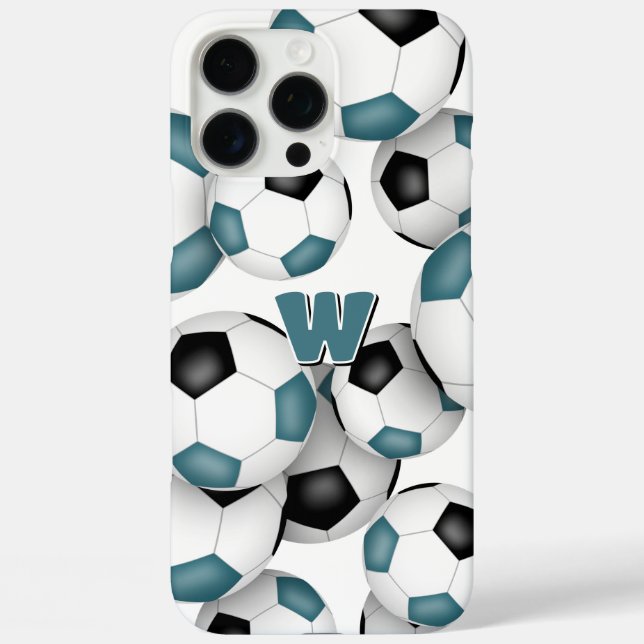 Coques Case-Mate iPhone boule de football noir turquoise monogrammed (Verso)