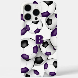 Coque iPhone 16 Pro Max boule de football noir violet monogrammed