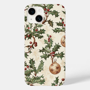 Coque Case-Mate iPhone Boule de Noël en or et crème vintage à motif de ho