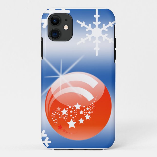 Coques Case-Mate iPhone Boule de Noël Flèche-neige bleu blanc rouge (Dos)