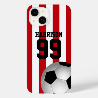 Coque Case-Mate iPhone Boule de soccer personnalisée en bandes rouge et b