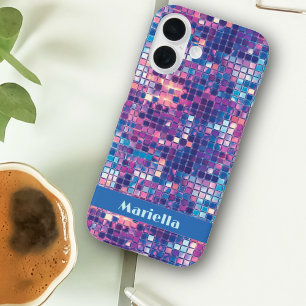 Coque Pour iPhone 16 Boule Disco Bleu super & Violet Personnalisée