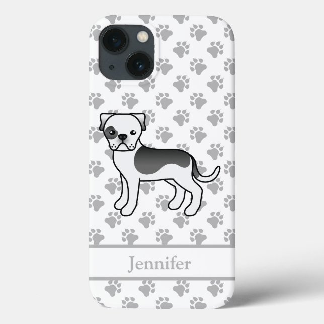 Coques Case-Mate iPhone Bouledogue américain pie noir Cartoon Chien & Nom (Verso)