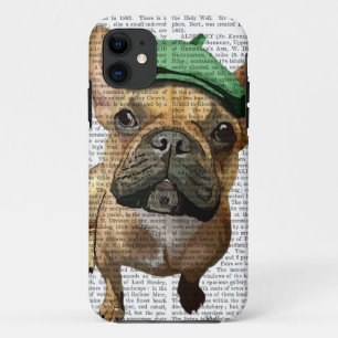 Coques Pour iPhone Bouledogue français Brown avec le casquette vert 