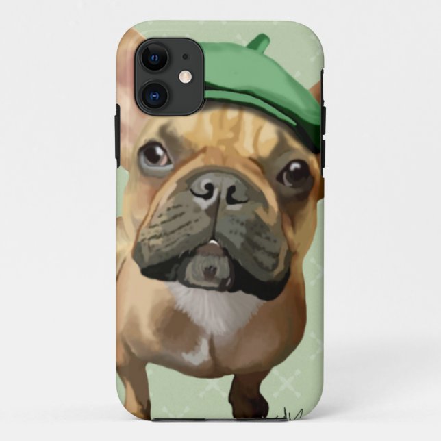 Coques Case-Mate iPhone Bouledogue français Brown avec le casquette vert (Dos)