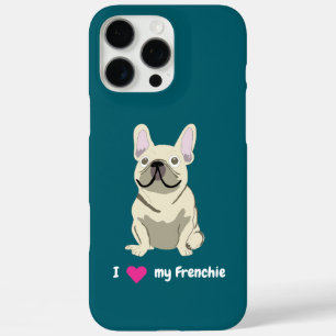 Coque iPhone 16 Pro Max Bouledogue Français Crème, J'aime mon Chien