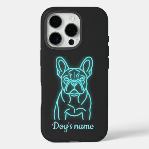 Coque iPhone 16 Pro Bouledogue Français Néon Personnalisé