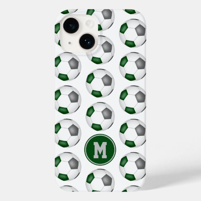 Coques Case-Mate iPhone boules de football gris vert motif monogrammé (Verso)