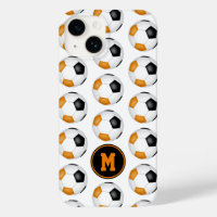 boules de football orange noir motif monogrammé