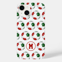 boules de football vert rouge motif monogrammed