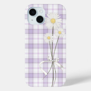 Coque Case-Mate iPhone Bouquet blanc sur Plaid violet
