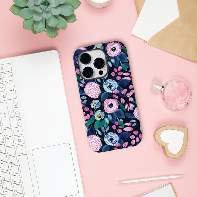 Coques Case-Mate iPhone Bouquet d'aquarelle bleu marine rose Motif C (Créateur téléchargé)
