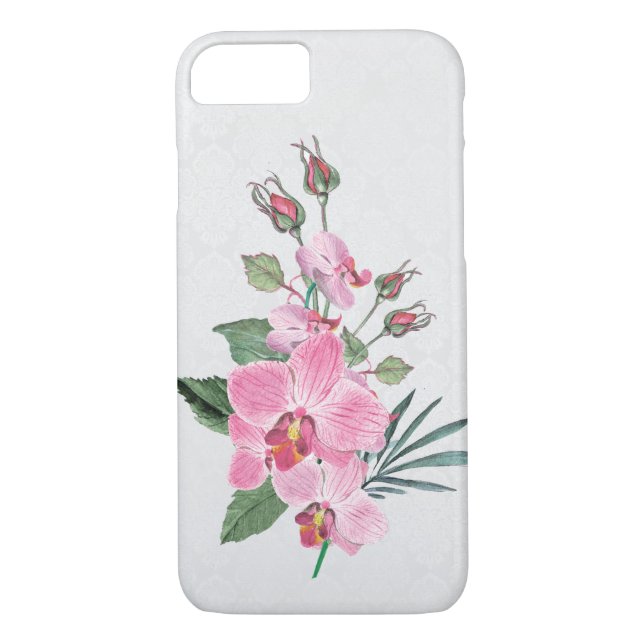 Coques Case-Mate iPhone bouquet d'aquarelle magnolia rose sur damas (Dos)