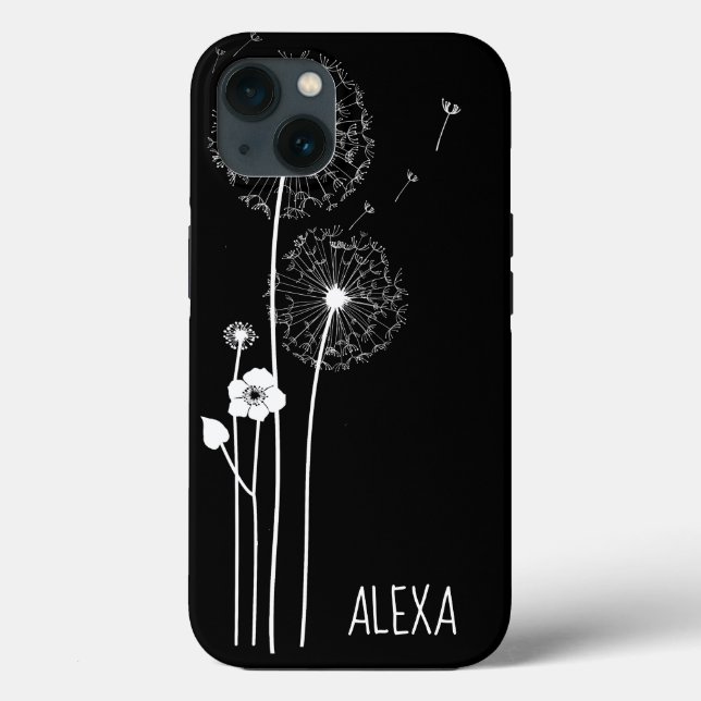 Coques Case-Mate iPhone Bouquet de Dandelion blanc sur noir (Verso)