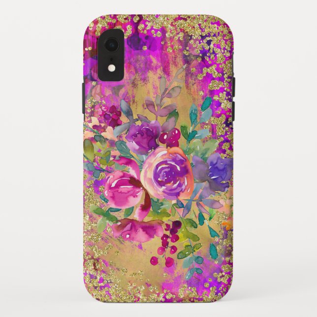 Coques Case-Mate iPhone Bouquet de fleurs d'aquarelle sur framboise rose (Dos)
