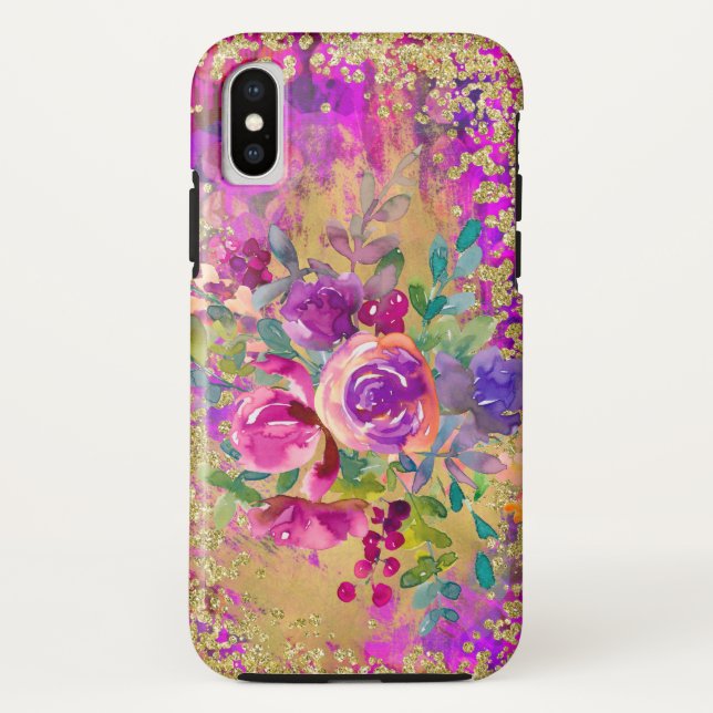 Coques Case-Mate iPhone Bouquet de fleurs d'aquarelle sur framboise rose (Dos)
