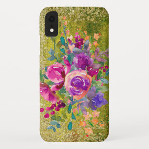 Case-Mate iPhone Case Bouquet de fleurs d'aquarelle sur vert rustique